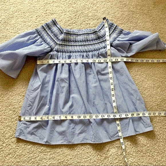 PARKER Smocked Pinstripe Off The Shoulder Top—SZ S - Picture 11 of 13